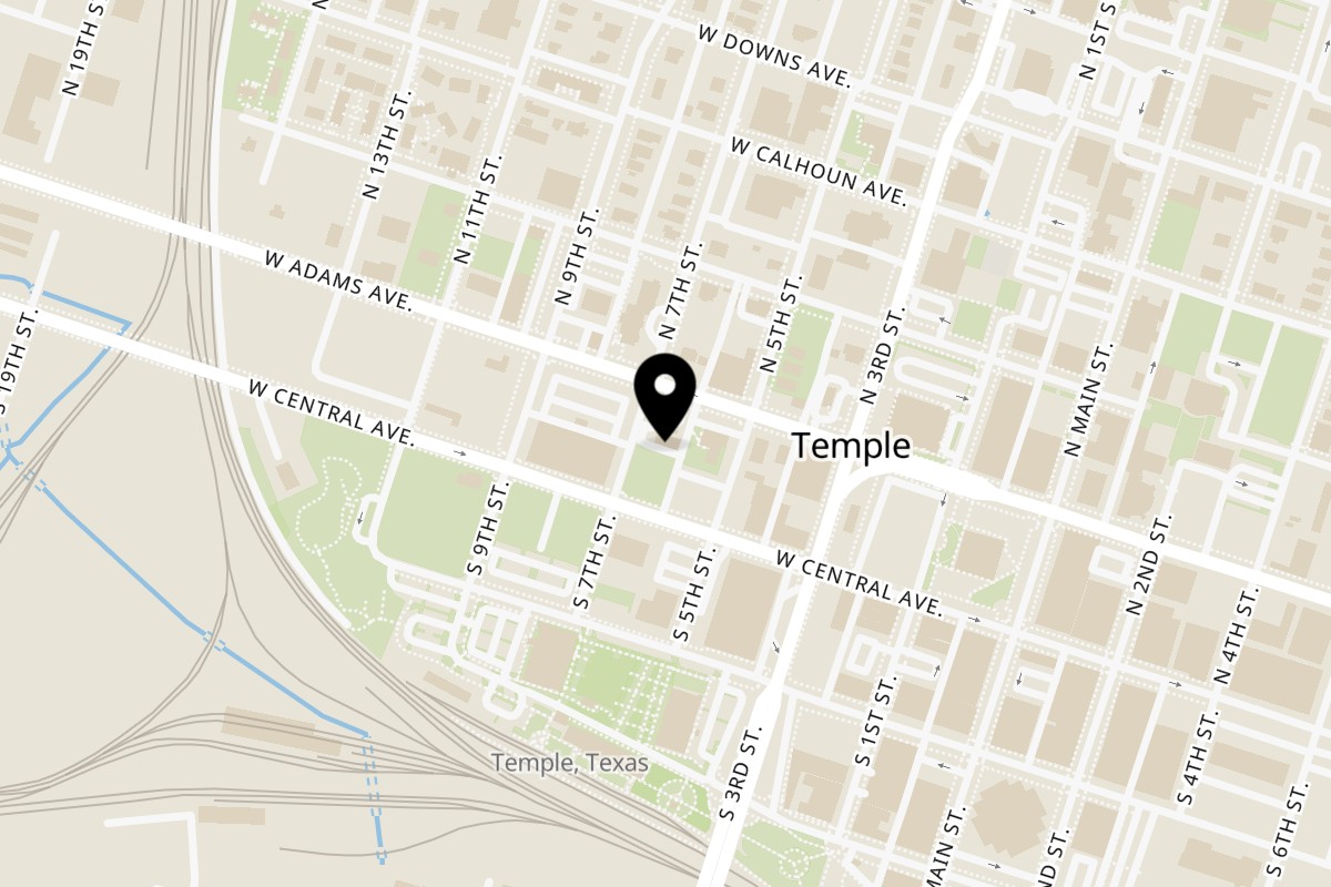 Map showing the location of Lollipop Chicken, Burgers, and Po' Boys on 15 N 7th St in Temple